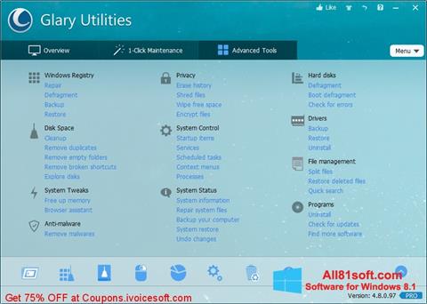 Screenshot Glary Utilities Pro for Windows 8.1