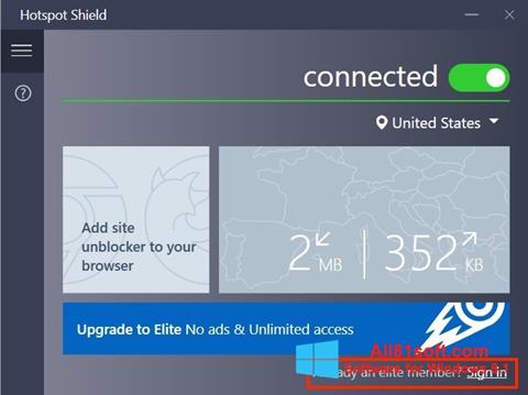 Screenshot Hotspot Shield for Windows 8.1