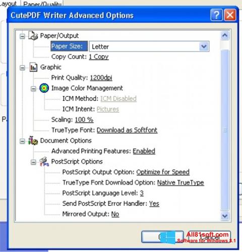 Screenshot CutePDF Writer for Windows 8.1