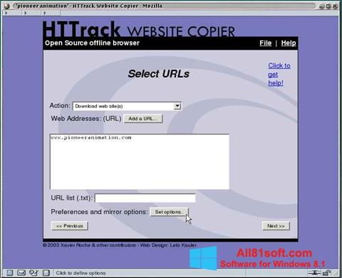 Screenshot HTTrack Website Copier for Windows 8.1