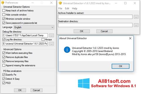 Screenshot Universal Extractor for Windows 8.1
