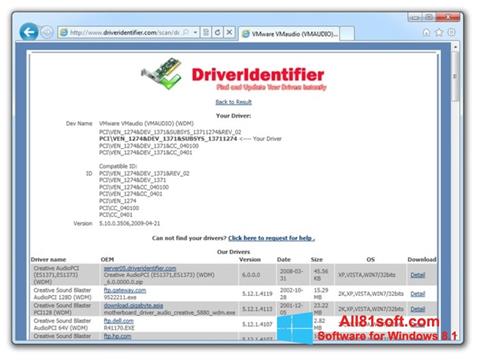 Screenshot Driver Identifier for Windows 8.1