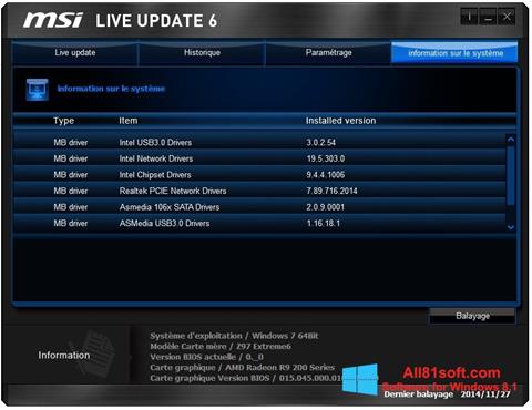 Screenshot MSI Live Update for Windows 8.1