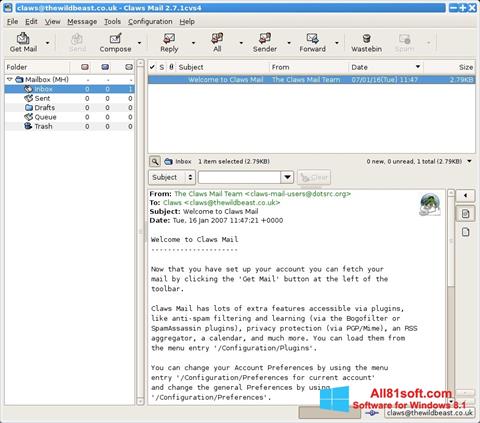 Screenshot Claws Mail for Windows 8.1