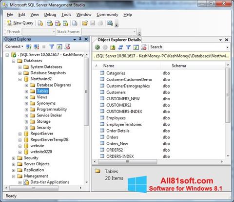 Screenshot Microsoft SQL Server for Windows 8.1