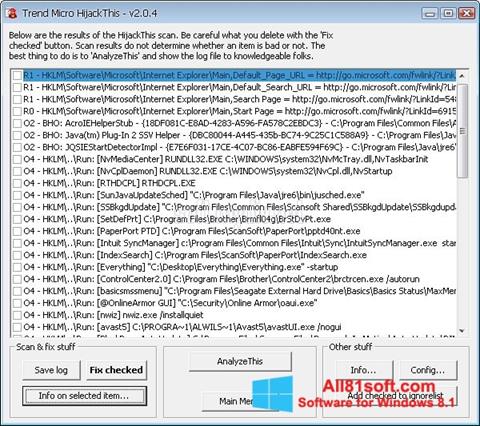 Screenshot HijackThis for Windows 8.1