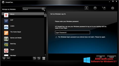 Screenshot HP SimplePass for Windows 8.1