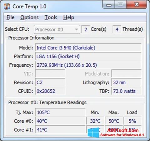 Screenshot Core Temp for Windows 8.1